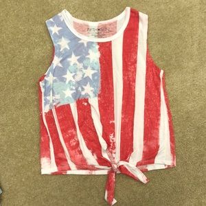Fifth Sun American Flag Cropped Tie Shirt